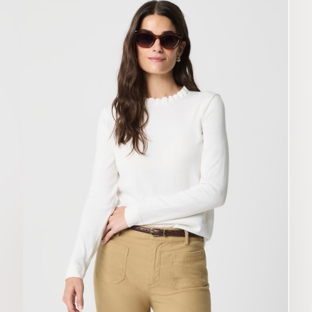 J Crew cotton ruffle neck sweater ivory - Picture 2 of 4